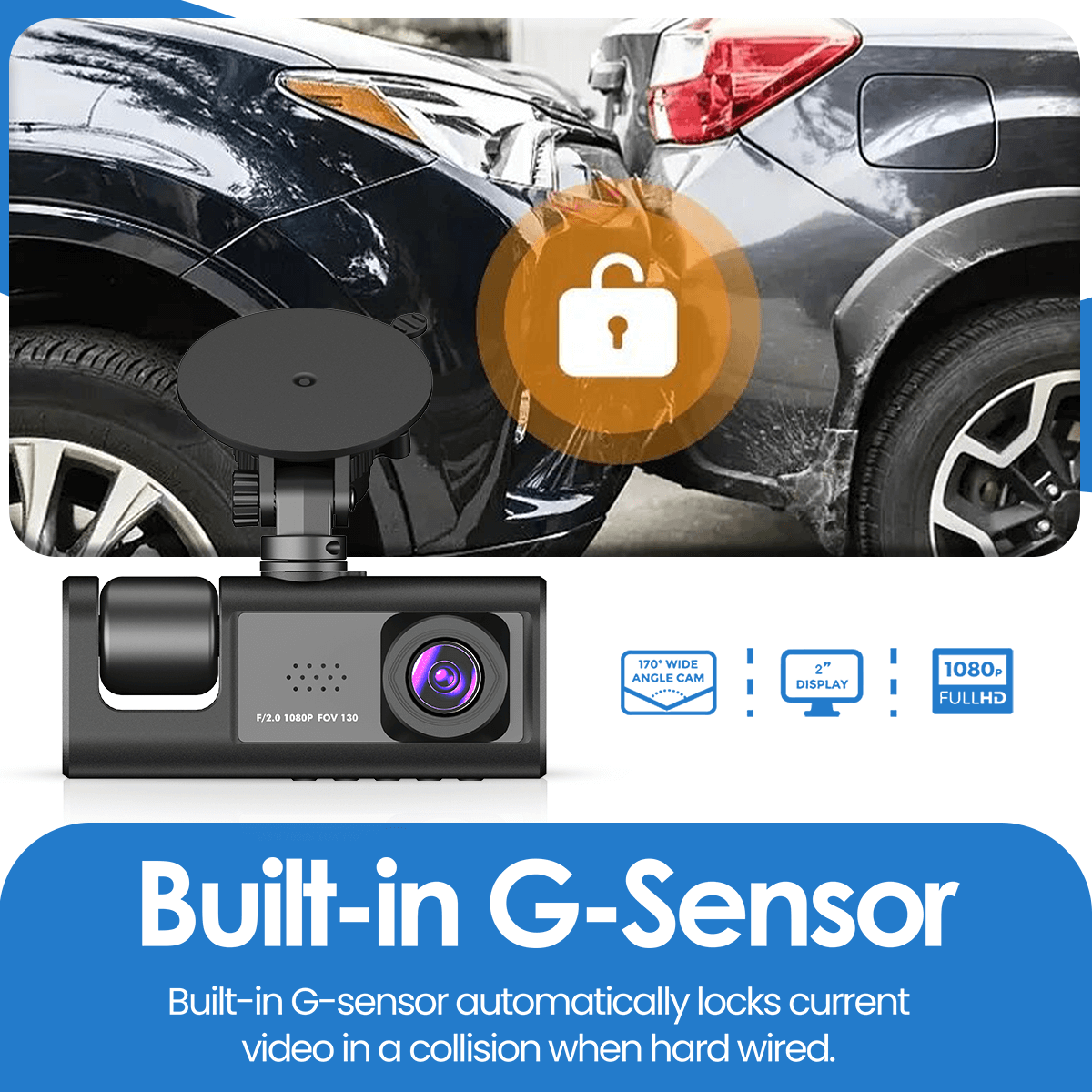 3-Channel 1080P WiFi Dash Cam – Front & Rear Car Camera with LCD Screen & DVR Recording