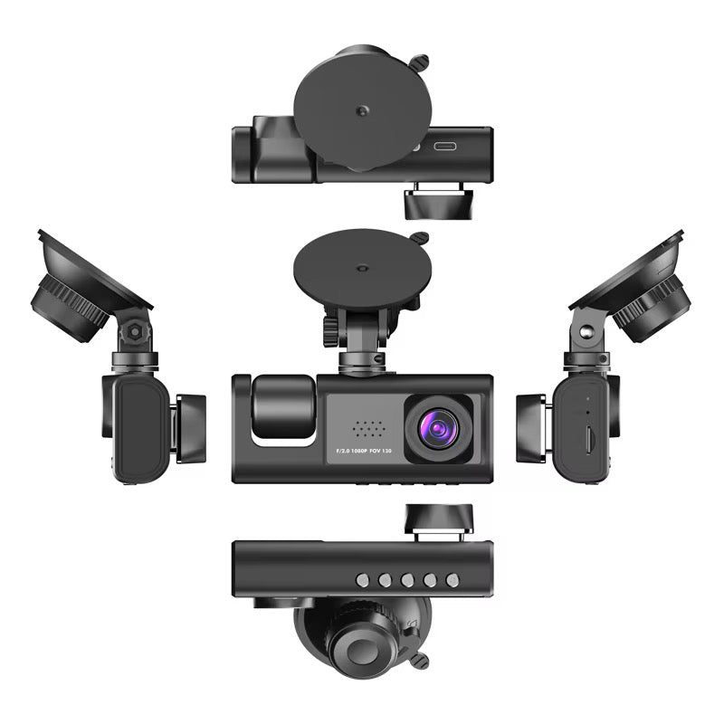 3-Channel 1080P WiFi Dash Cam – Front & Rear Car Camera with LCD Screen & DVR Recording