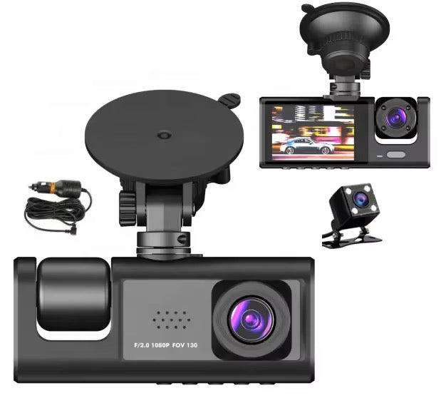 3-Channel 1080P WiFi Dash Cam – Front & Rear Car Camera with LCD Screen & DVR Recording